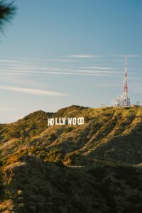 Hollywood sign on green mountain
