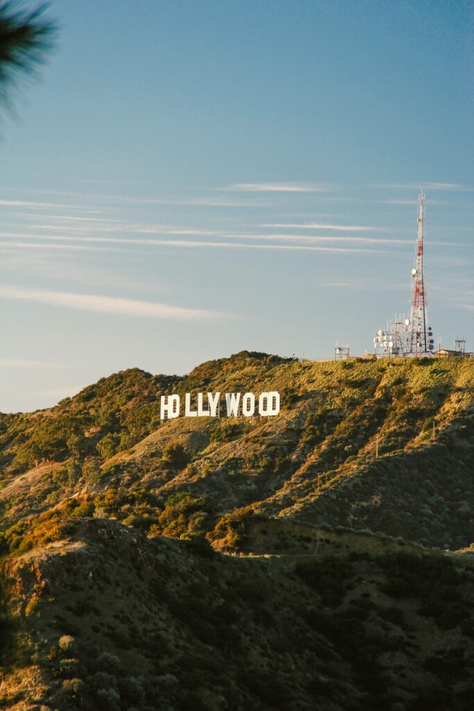 Hollywood sign on green mountain